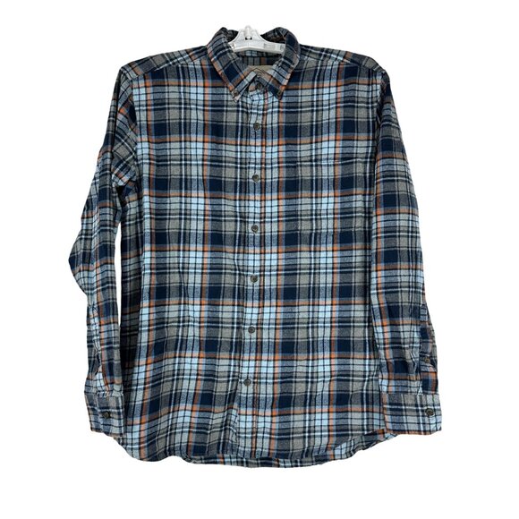 St Johns Bay Mens Button Down Plaid Flannel Shirt Long Sleeve Cotton Navy - Picture 1 of 7